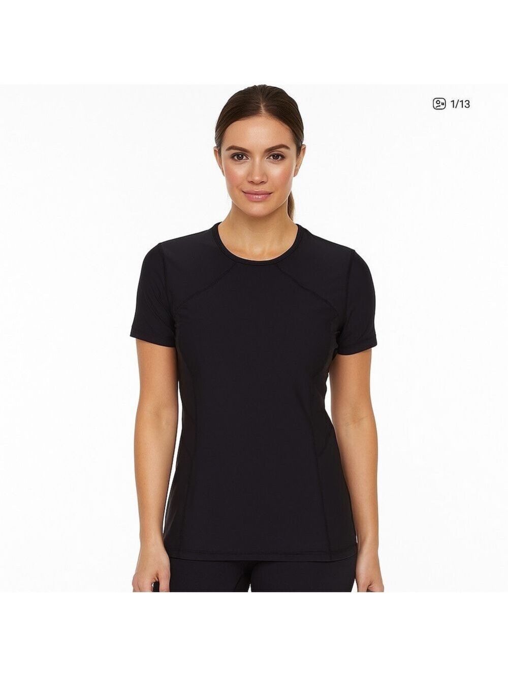 Karma Athletic Womens Black Short-Sleeve Fitted Active Top Mesh Panels New
